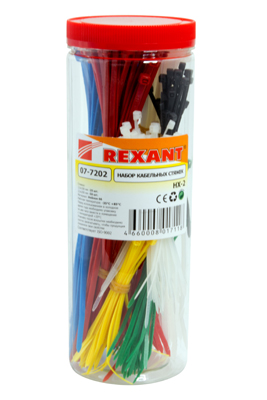Набор хомутов-стяжек нейлоновых REXANT 100, 200 мм, цветные, НХ-2, тубус 300 шт.