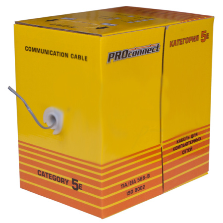 PROconnect Кабель витая пара U/UTP, категория 5e, PVC, 2PR, 24AWG, внутренний, серый, 305 м