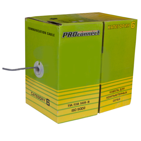 PROconnect Кабель витая пара омедненный, U/UTP, категория 6, PVC, 4PR, 23AWG, внутренний, серый, 305