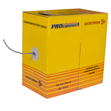 PROconnect Кабель витая пара омедненный U/UTP, категория 5e, PVC, 2PR, 24AWG, внутренний, серый, 305