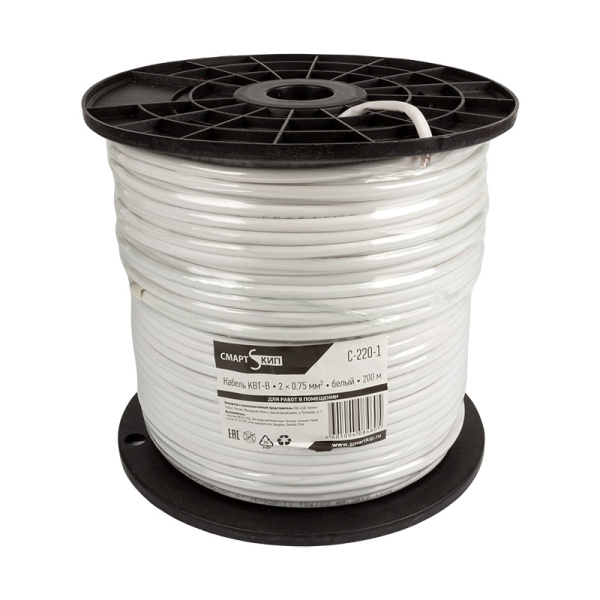 Кабель КВТ-В-2+2x0,75 мм², белый (бухта 200 м) СМАРТКИП фото