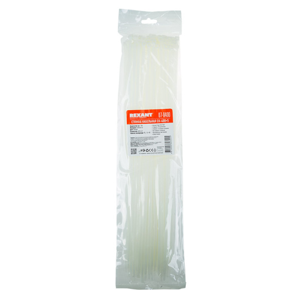 хомут-стяжка кабельная нейлоновая rexant 400 x4,8мм, белая, упаковка 100 шт. Хомут-стяжка кабельная нейлоновая REXANT 400 x4,8мм, белая, упаковка 100 шт. фото