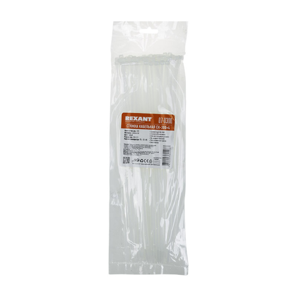 хомут-стяжка кабельная нейлоновая rexant 300 x3,6мм, белая, упаковка 100 шт. Хомут-стяжка кабельная нейлоновая REXANT 300 x3,6мм, белая, упаковка 100 шт. фото