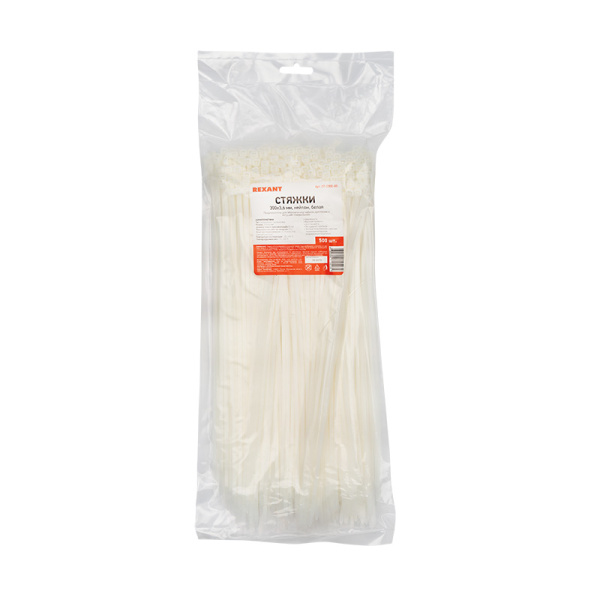 стяжка нейлоновая 300x3,6 мм белая (упак. 500 шт.) rexant Стяжка нейлоновая 300x3,6 мм белая (упак. 500 шт.) REXANT фото