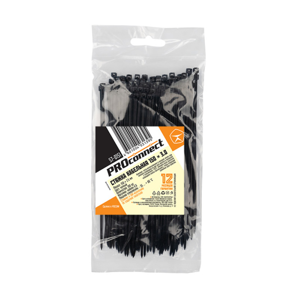 Хомут-стяжка кабельная нейлоновая PROconnect 150 x2,5мм, черная, упаковка 100 шт. фото