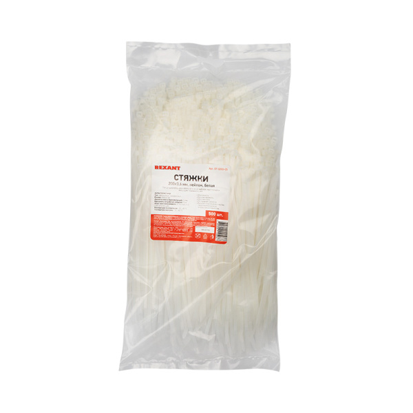 стяжка нейлоновая 200x3,6 мм белая (упак. 500 шт.) rexant Стяжка нейлоновая 200x3,6 мм белая (упак. 500 шт.) REXANT фото