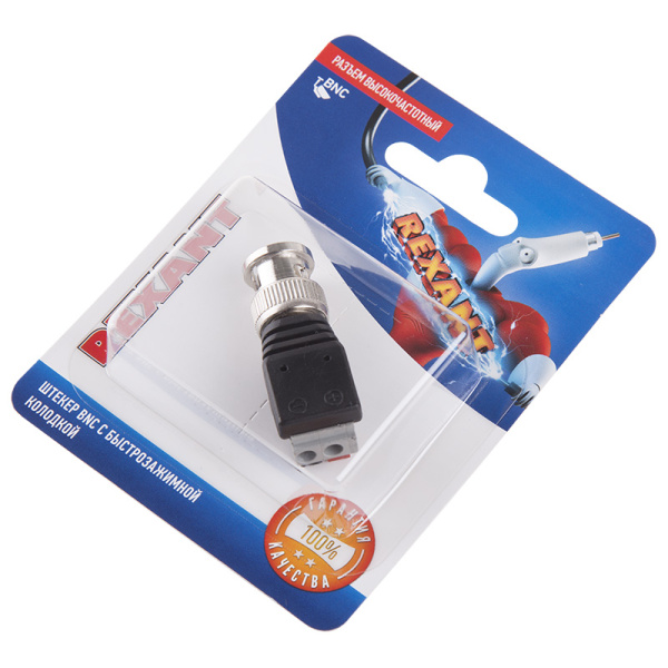 разъем высокочастотный на кабель, штекер bnc с быстрозажимной колодкой, (1шт.)  rexant Разъем высокочастотный на кабель, штекер BNC с быстрозажимной колодкой, (1шт.)  REXANT фото