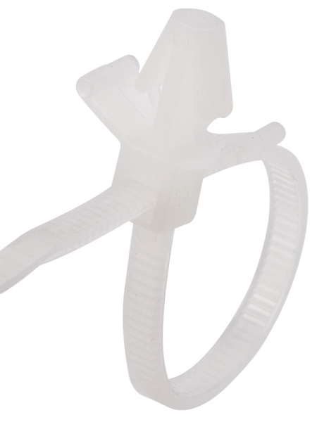 Хомут-стяжка нейлоновая с крепежным пистоном REXANT 100x2,5 мм, ø 2,4 мм, белая, упаковка 100 шт. фото