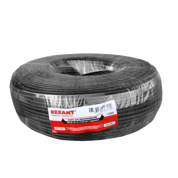 Кабель для видеонаблюдения KBK-П-2x0,35мм², 200м., черный OUTDOOR REXANT фото