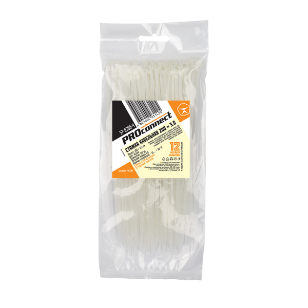 Хомут-стяжка кабельная нейлоновая PROconnect 200 x2,5мм, белая, упаковка 100 шт. фото